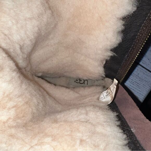 UGG Langley Brown Suede Sheepskin Zip Back Boots Size 7 - Picture 6 of 10